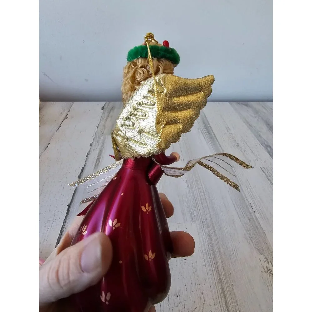 Vintage de carlini? Angel cherub Italian ornament glass‎ gold red Xmas tree